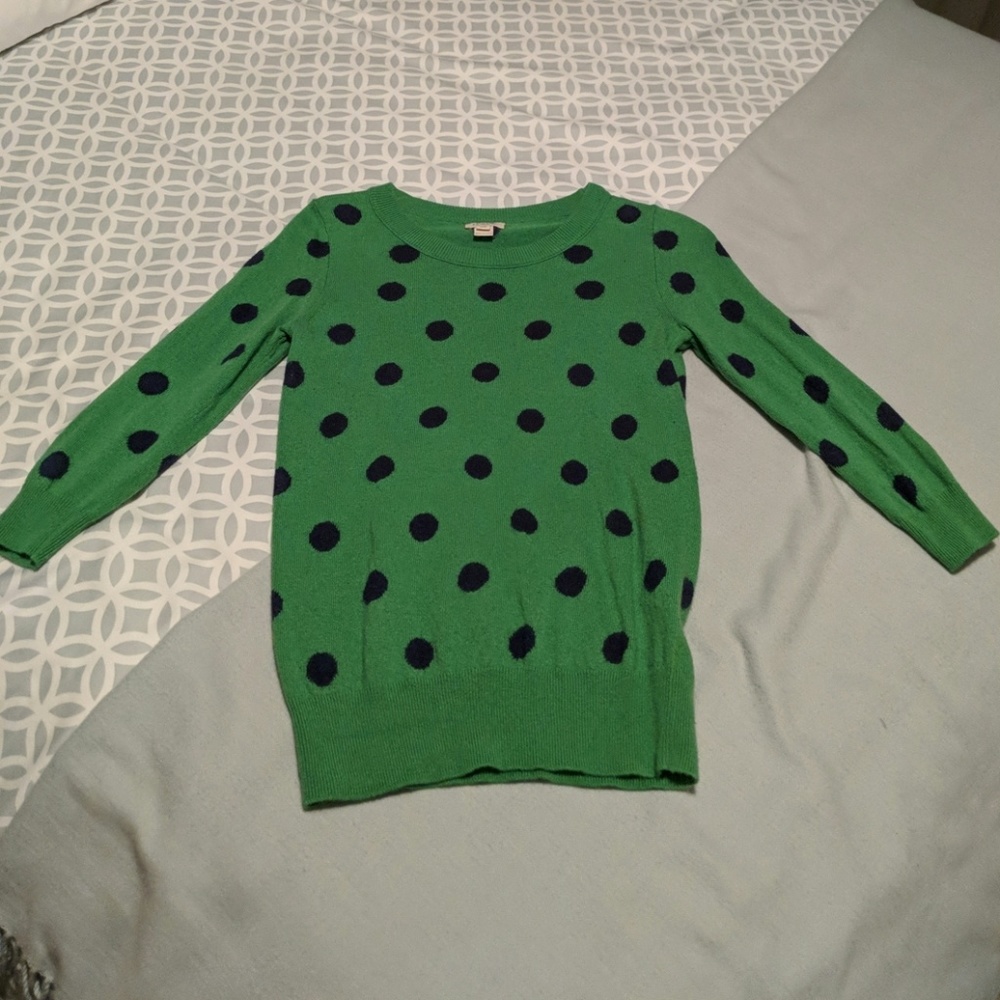 Green with navy polka dots sweater